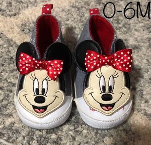 Minnie Mouse Baby Shoes Size 0-6M Red/White Polka Dots Bows Blue Denim
